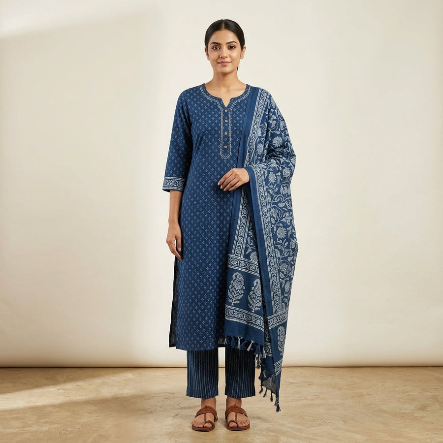 Cotton Kurta Pant Dupatta Set