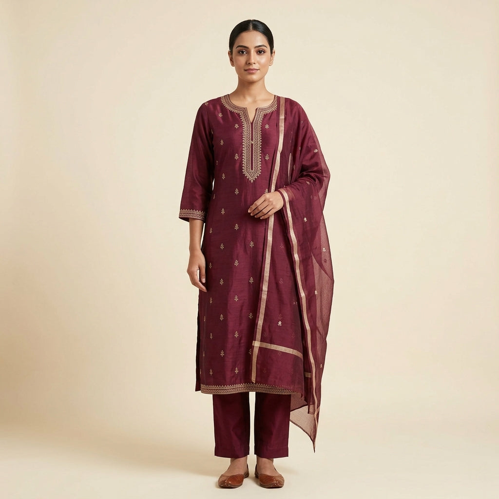 Chanderi Embroidered Kurta Set