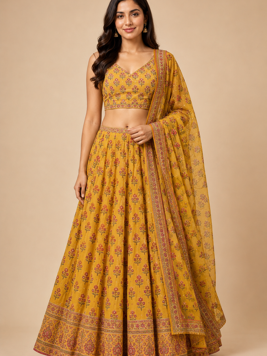 Printed Cotton Lehenga Set