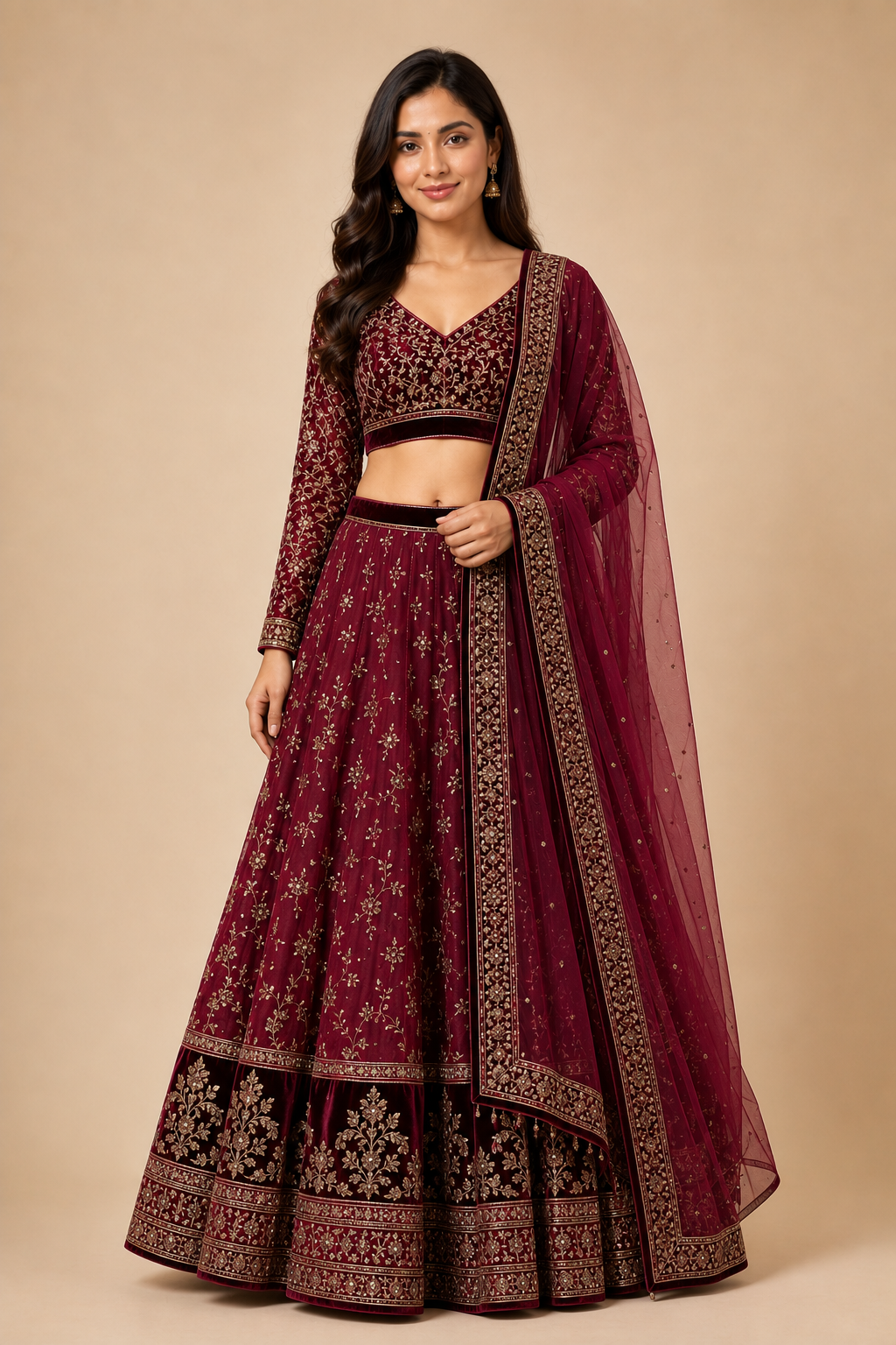 Velvet Border Lehenga Set