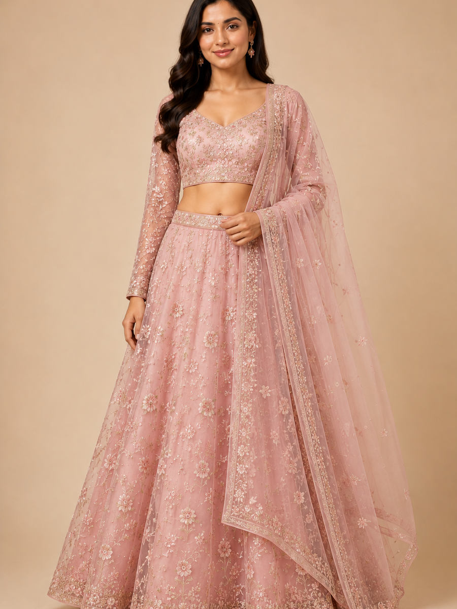 Organza Embroidered Lehenga Set