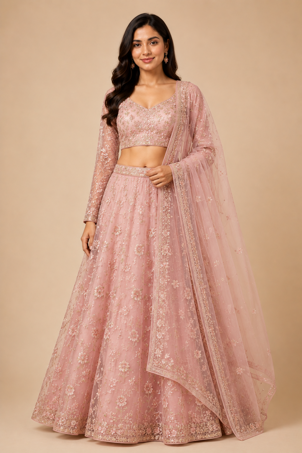Organza Embroidered Lehenga Set