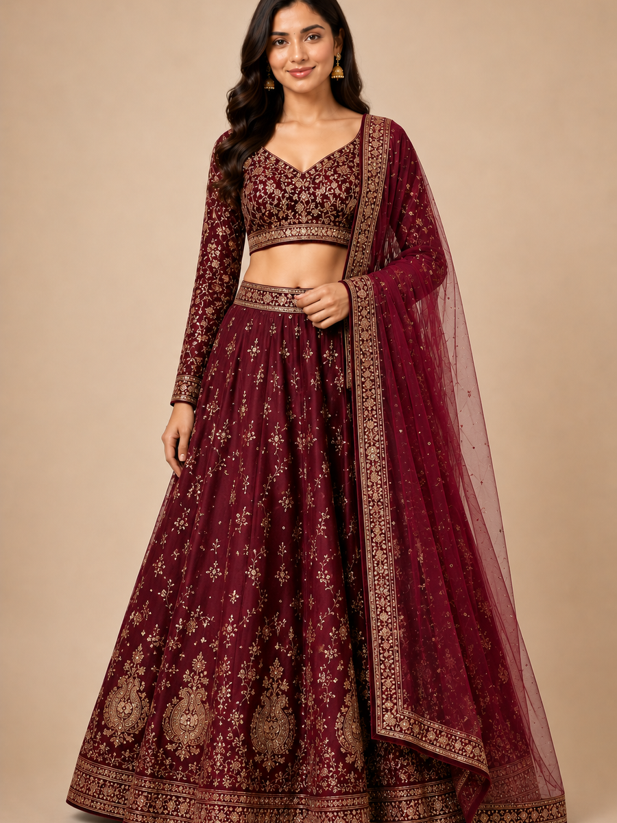 Raw Silk Lehenga Set