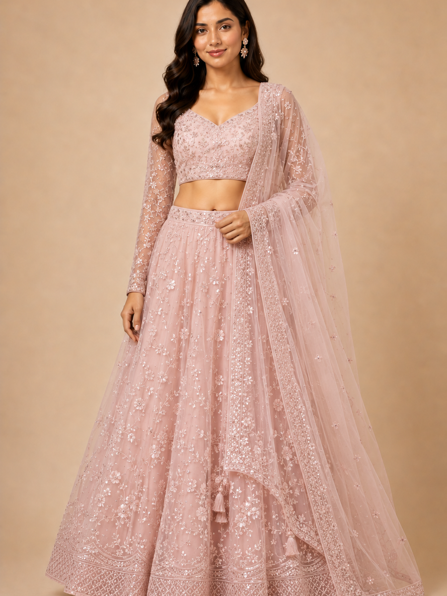 Pastel Net Lehenga Set
