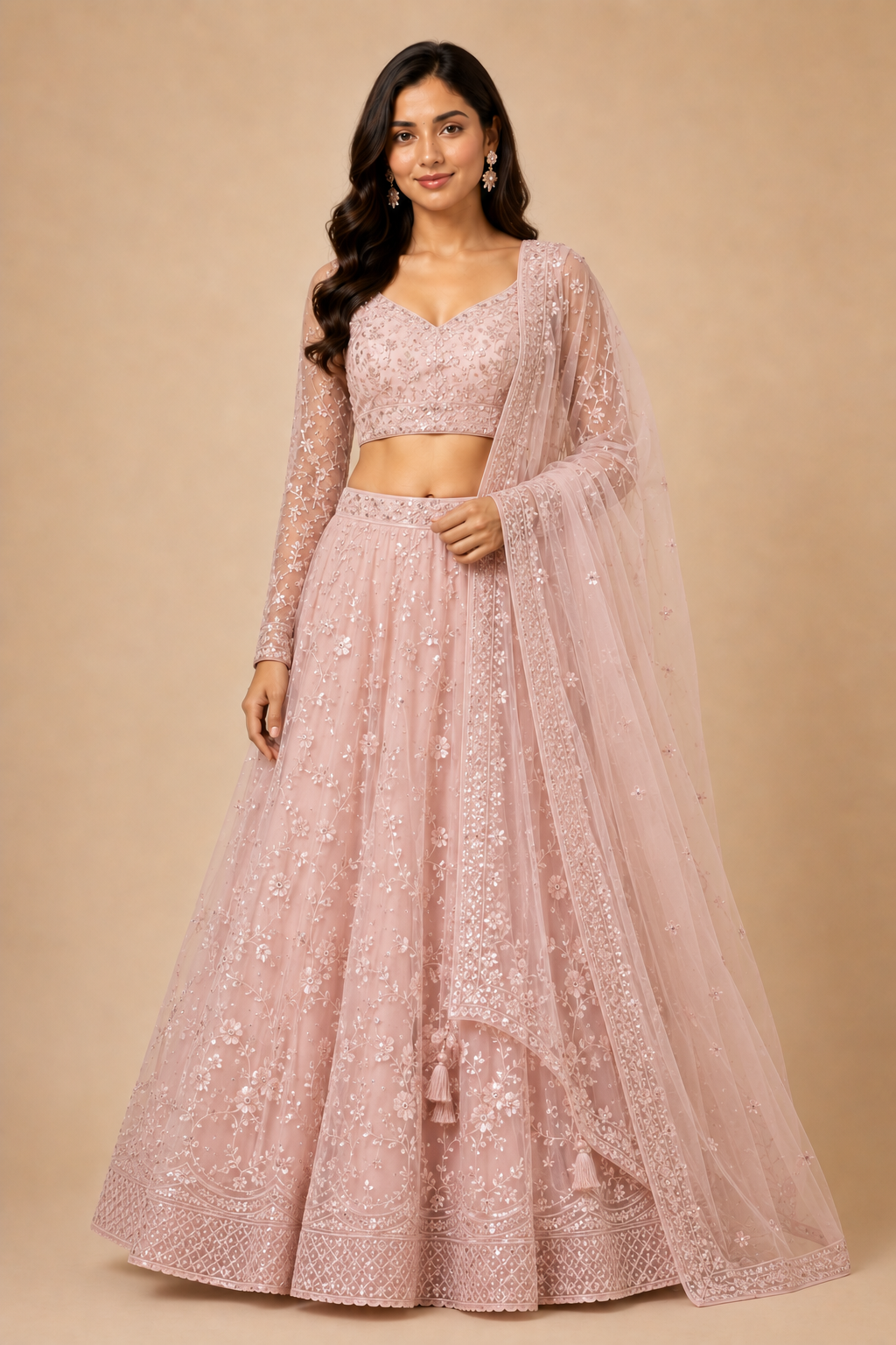 Pastel Net Lehenga Set
