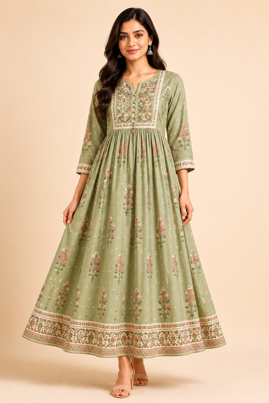 Yoke Gathered Ethnic Dress