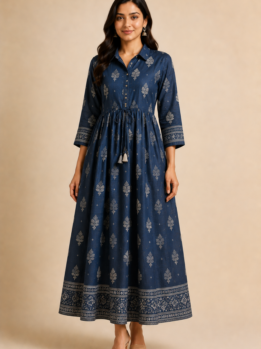 Shirt Collar Ethnic Dress