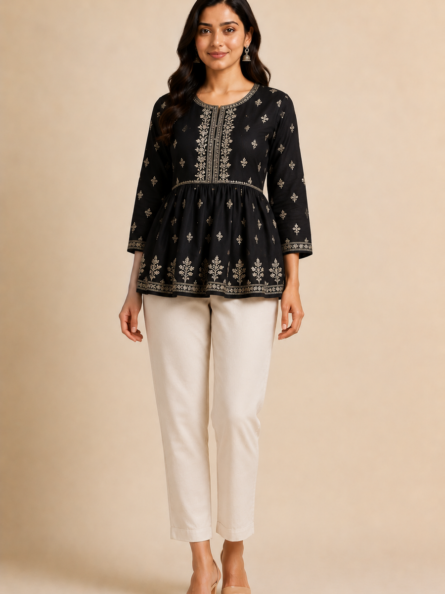 Embroidered Peplum Top
