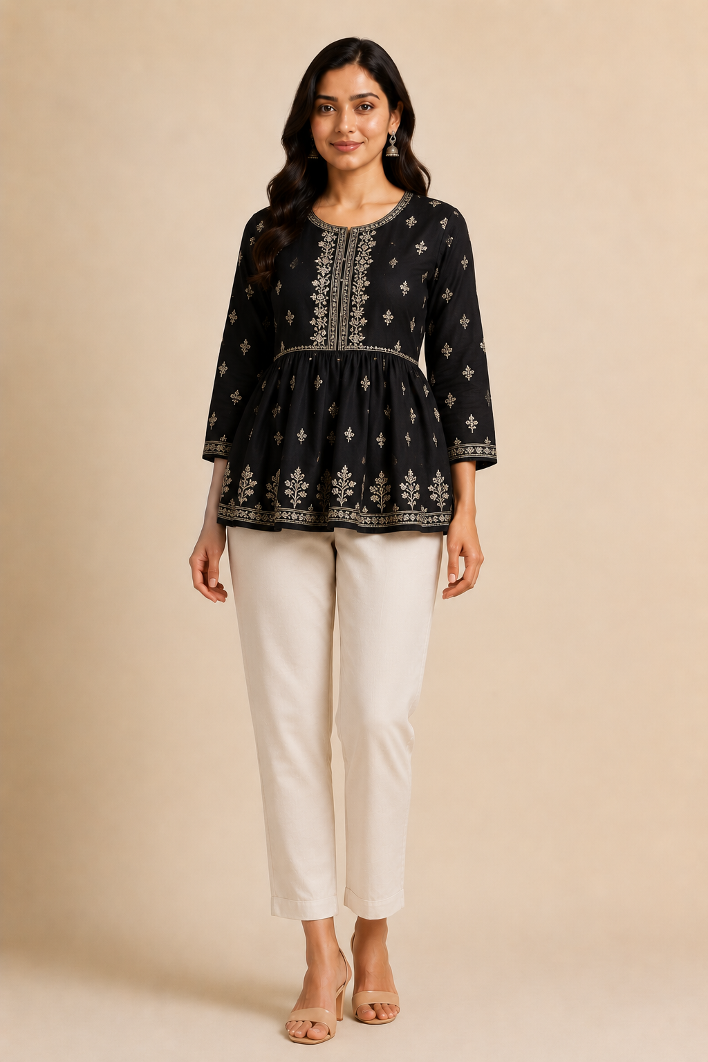 Embroidered Peplum Top