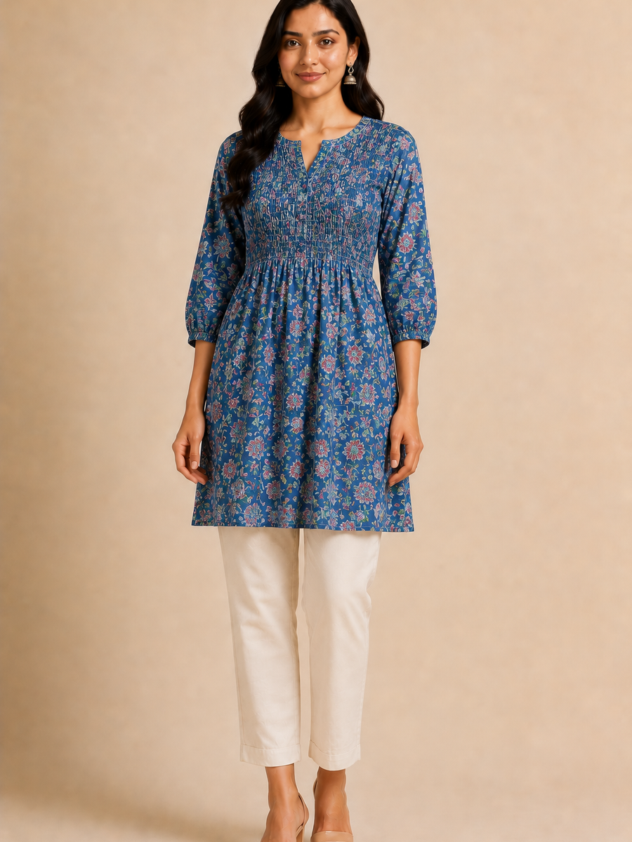 Smocked Floral Kurti